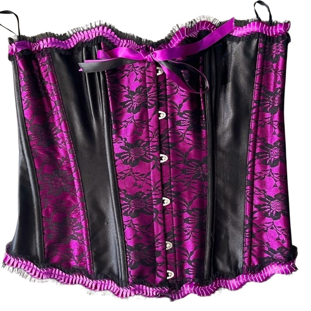 Living Dead Souls Fuchsia Pink Black Lace Corset XXL Goth Punk